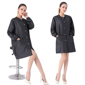 TILYIALA Professional Salon Smock Stylist Jacket Waterproof Hairdressing Cape Barber Apron Pet Grooming Workwear (Snap, Black, Medium)