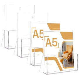 ZOFUN 4 Pcs A5 Disply Stands, 15.2 x 3.8 x 18.2 cm A5 Brochure Stands Freely Stand, A5 Leaflet Holder with Hangding Hole, Acrylic Leaflet Display Stands for Office Restaurants Reception