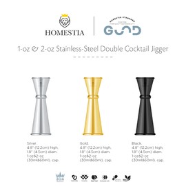 Homestia 2PCS Double Cocktail Jigger for Bartending with 2 Measurement Units Inside (OZ&ML), Japanese Jigger 2 OZ 1 OZ, 304 Stainless Steel Jigger, Bar Accessories for Bartender, (Gold)