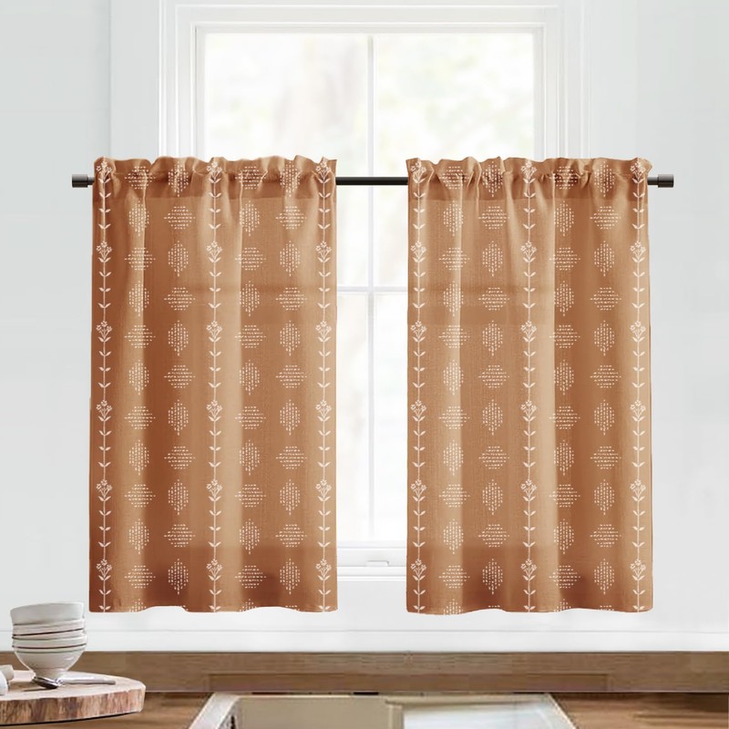 Lino Rosa Short Curtains for Windows Bedroom 2 Panels,Farm House