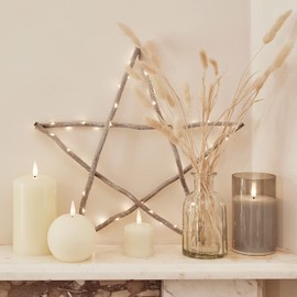 Lights4fun 50 Micro LED Star Window Decoration Wooden Warm White 36 cm Luminous Stars Children's Room