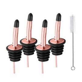 WAFJAMF 4 Pcs Liquor Pour Spouts, Stainless Steel Liquor Bottle Pourers with Rubber Dust Caps and Cleaning Brush,for Pours Liquid, Olive Oil, Wine (Rose Gold-4 Pcs)