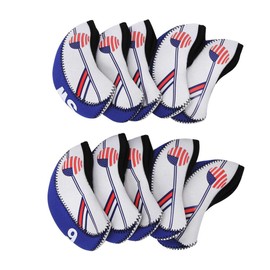 RiToEasysports 10pcs/set Iron Headcases, Fabric Iron Club Head Guard Covers Easy On Off Washable Cover (Royal Blue)