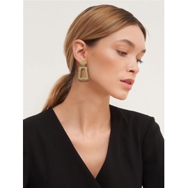 Hot Pink Earrings Neon Pink Earrings Gold Rectangle Dangle Earrings Black Drop Earrings (B: Gold Earrings)