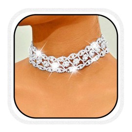 Reaky Rhinestone Choker Necklaces Silver Crystal Necklace Sparkly Choker Necklace Chains Accessories for Women