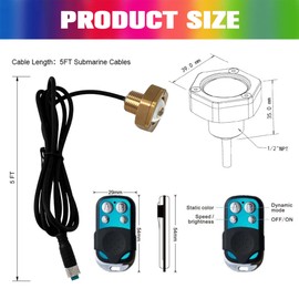 Underwater 1/2in Standard Boat Drain Plug LED Light,UWDESY Upgraded IP68 waterproof brass housing，Underwater Drain Plug Light for Boat Smartphone APP IR Control RGB LED Marine Boat Light（2pcs） (BLUE)