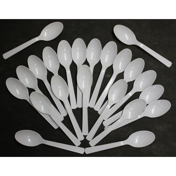 Heavy Duty White Plastic Spoons - Durable Plastic Flatware - Various Package Quantities of Spoons (200)