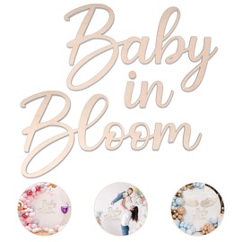 Baby in Bloom Wooden Sign for Baby Shower Party Decor Girl or Boy Gender Reveal Party Supplies, Baby Shower Pregnancy Wall Door Hanging Decoration Hand Held Photo Props