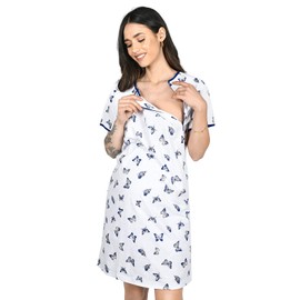MijaCulture 2 in1 Maternity & nursing/breastfeeding cotton nightdress 2078 (XXL, White/Butterflies)