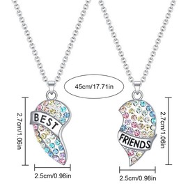 LEEQ Bff Necklaces for 2, Friendship Necklaces for 2 - Best Friends Gift, Heart Pendant Partner Necklaces Set for Women - Graduation, Birthday, Christmas Gifts (Pack of 2)