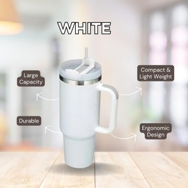 Generic Stainless Steel Vacuum Insulated Tumbler 40oz with Lid and Straw for Water, Iced Tea or Coffee. Keeps drinks hot for up to 6 hours and cold for about 12 hours (White, Extra Large), Zh-051