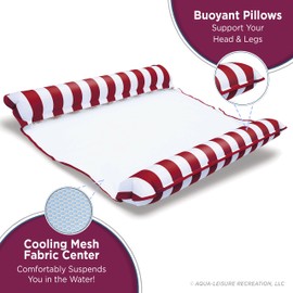 Aqua 2 en 1 Catalina XL Flotador de Piscina y Hamaca – 1-2 Personas, Multiusos, flotadores inflables para Adultos – Borgoña/Rayas Blancas