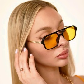 VIA LEECA Vintage 70s Aviator Sunglasses Women Men Rectangle Retro Square Sunglasses UV400 Protection Shades (yellow)