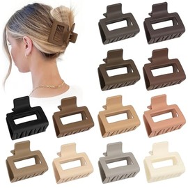 Sisiaipu Pinzas para el cabello medianas de 2 pulgadas, 12 pinzas cuadradas para cabello fino, pinzas acrílicas mate antideslizantes con forma de bana