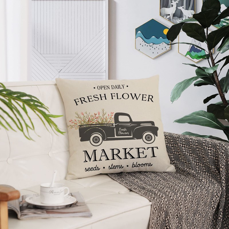 YeeJu Spring Decorative Throw Pillow Covers Square Cotton Linen Cushion