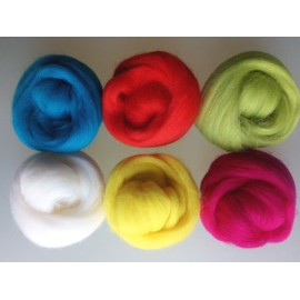 100% Merino Wool Tops for Wet & Dry Felting, Assorted Colours, Packs of 60 Grams (Bright 60 g)
