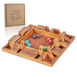 ApudArmis 4-Way Shut The Box, Large Wooden Board Game Set with Dice, 4 Ways Play Shut-The-Box for Teens Learning Addtion Adults Classroom Home Party Pub (12 in)