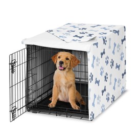 Sweet Jojo Designs Bone Paw Print Boy or Girl Gender Neutral Unisex Dog Crate Cover – Kennel Covers for 36 Inch Pet Cage Medium - Slate Navy Blue Modern Off White Gray Puppy