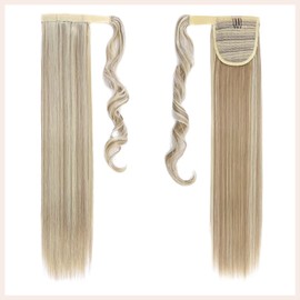 TESSClip In Ponytail Hair Extensions Blond 23 Inches, Ash Blonde Balayage Straight Hair Extensions Clip In Ponytail 90g Fake Ponytail Extension Long Hair