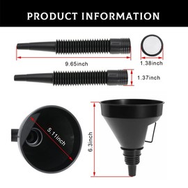 Gasedin Wide Mouth Oil Funnel with Flexible Extension, Large Plastic Funnel with Handle Removable Mesh Screen Filter, Funnel for Water Engine Oil Transmission, Car Accessories