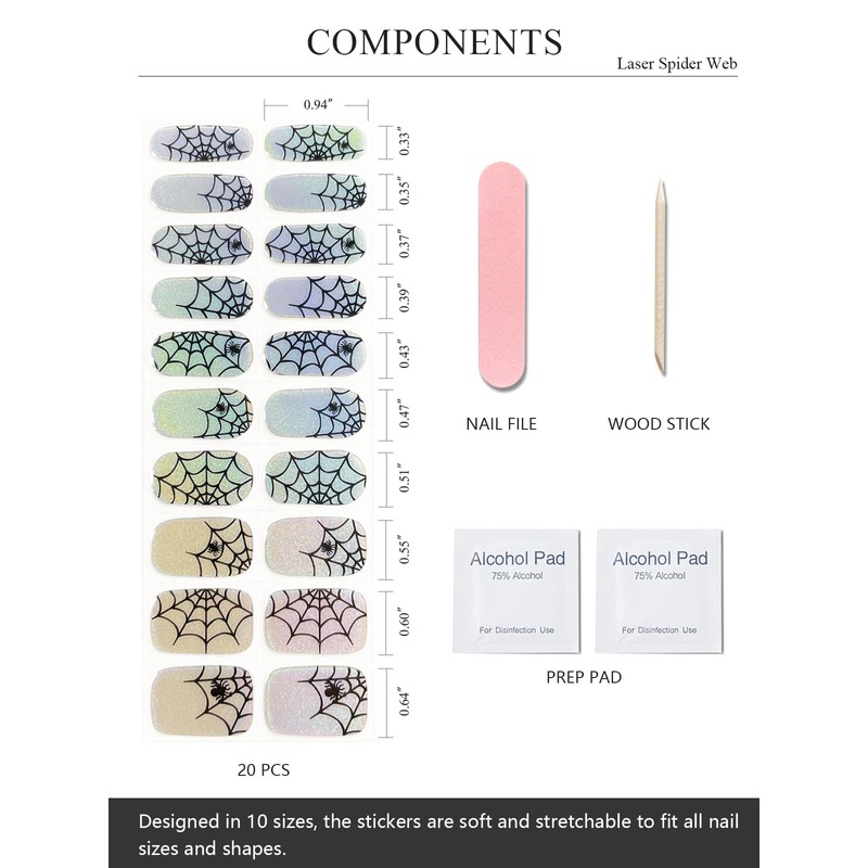 AutyaMee Semi Cured Gel Nail Strips (Laser Spider Web), Halloween,