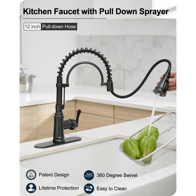 HOIGY 3 Modes Bronze Kitchen Faucet with Pull Down Sprayer,