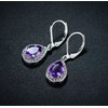 Barzel 18K White Gold Plated Created Amethyst Drop Earrings With
