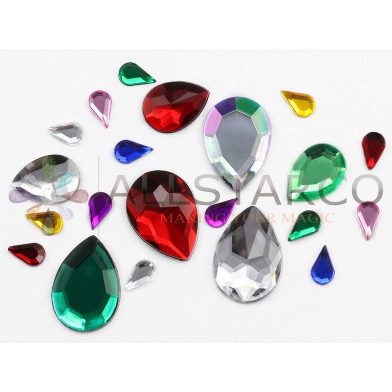 Allstarco 18x13mm Flat Back Teardrop Acrylic Rhinestones Plastic Gems for