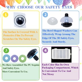 40Pcs 3D Glitter Safety Eyes and Washers - Thalinfayi 20mm/0.79inch 5Colors Safety Eyes Plastic Crochet Amigurumi Eyes for DIY Making or Replace of Amigurumi, Crafts, Crochet Doll Supplies