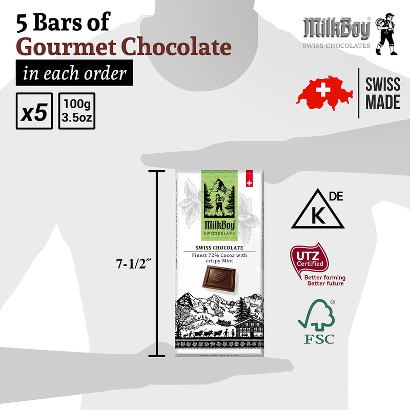 Milkboy Swiss Chocolates - 72% Cocoa with Crispy Mint Chocolate