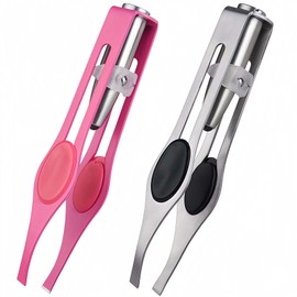 2pcs Tweezers with Led Light - Premium Stainless Steel Facial Hair Removal for Women & Men, Slanted Design for Smooth Results, Elegant Primary Color & Blue Options – Perfect for Makeup Prep