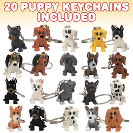 ArtCreativity Puppy Keychains, Set of 20, Fun Keychains for Backpack, Purse, Luggage, Unique Birthday Party Favors for Kids, Goodie Bag Fillers, Small Prizes for Boys and Girls