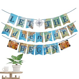 3Pcs Bon Voyage Banner Decorations Let The Adventure Begin Bunting World Map Pennant for Going Away Farewell Birthday Baby Shower Graduation Retirement Travel Party Themed Good Luck Decor Supplies