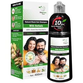 BIOGREEN ROOTS Shampoo Herbal para El Cabello Libre de Amonia-Free - Cubre Efectivamente El Cabello Gris para Hombres y Mujeres - Color Natural y Nutricion Herbal - Sin Manchas En La Piel - Negro Natu