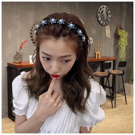 Andelaisi Boho Crystal Pearl Headband Clips Rhinestone Pearl Hairband Hair Hoop Sparkly CZ Braided Headband Pearl Hairband Hair Piece Headband for Women and Girls (Blue)