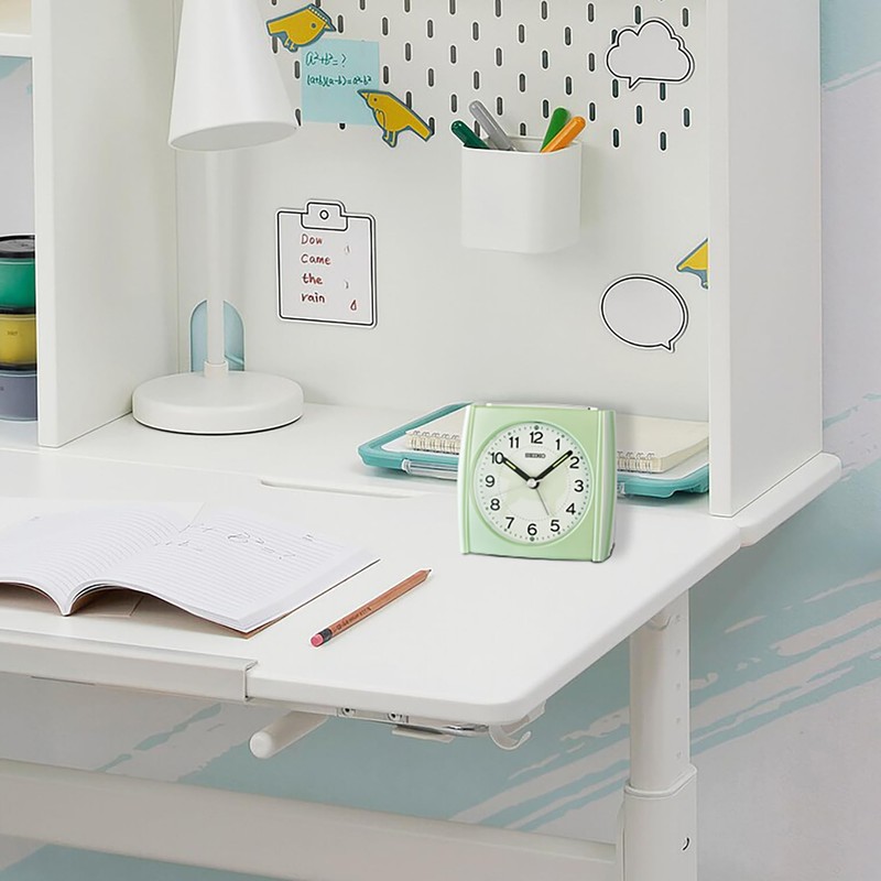 Seiko QHE209MLH Square Non Ticking Bedroom Alarm Clock, Puppy Green,