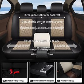 YORKNEIC Car Seat Covers Full Set for Hyundai Sonata 2007-2024 2025: 5 Seats Faux Leather Seat Covers Waterproof Car Seat Protector (2 Row 5 Seat, Black & Beige)