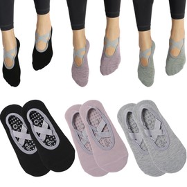ZEPIQOR 3 Pairs Yoga Pilates Socks, Non-Slip Socks, Grippy Yoga Socks, Floor Socks, Non-Slip Grips Straps, One Size, Breathable Socks for Fitness, Ballet for Women and Girls