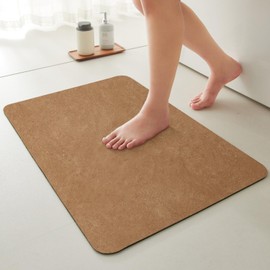 Quick Dry Bath Mat, Bathroom Rugs Non Slip Washable Thin Absorbent Bath Mat Fits Under Door Bathroom Floor Mat Perfect for Bath, Shower, or Sink 16"x24" Brown