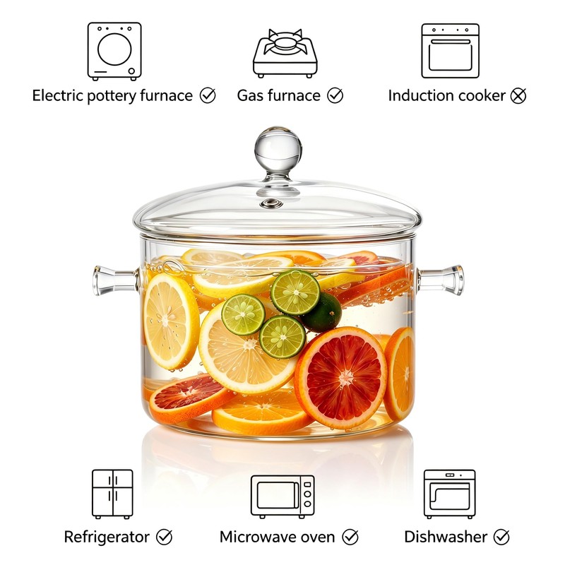 Glass Simmer Pot for Stove Top, Clear Glass Cooking Pot