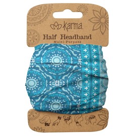 Karma Blue/Split Medallion Headband for Women - Medium - Fabric Headband and Stretchy Hair Scarf - Blue