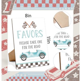 Race Car Birthday Party Signs, Favors Please Take One for the Road, 8×11 Wooden Play Sign with Stand, Race Car Birthday Party Decorations,Race Car Birthday Party Supplies - LP072