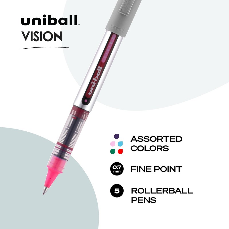 Uni-Ball 60381PP Vision Rollerball Pens, Fine Point (0.7mm), Fashion Colors,