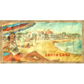 Monsoon Bay Santa Cruz Beach Towel/Ultra Absorbent/Fast Drying/Sand Resistant with Retro California Artwork/Hidden Pocket for Valuables