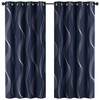 Deconovo Blackout Grommet Silver Curved Wave Pattern Printed Curtains, Navy