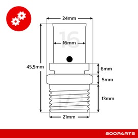 BOOPARTS - Pack of 10 - Multilayer Connector 16 - M1/2" (15/21) for Crimping TH Contour - Multilayer Coupling for Crimping Straight Male - Multilayer Pipe Connector 16