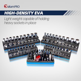 ColumPRO Foam Socket Organizer for Tool Box Drawer,Sockets Holder for Both 3/8&1/4” Square Drive Deep&Standard Sockets (Metric&SAE),and 1/4” Hex Bit Holder Organizer for 50 Bits,tool organizer trays