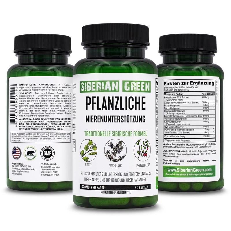 Siberian Green Herbal Kidney Detox 60 Capsules – Cranberry Birch