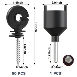 Electric Fence Ring Insulators, 50 Pack with Installation Bit, 3.7 inch Black Ring Design
