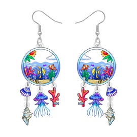 LONYOO Acrylic Colorful Tropical Fish Tank Earrings Dangling Jellyfish Conch Shell Beachy Jewelry Ocean Summer Vacation Gifts for Women Beach Lover (Multicolor)